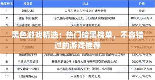 黑色游戏精选：热门暗黑榜单，不容错过的游戏推荐