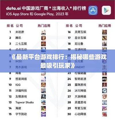 《最新平台游戏排行：揭秘哪些游戏最吸引玩家》
