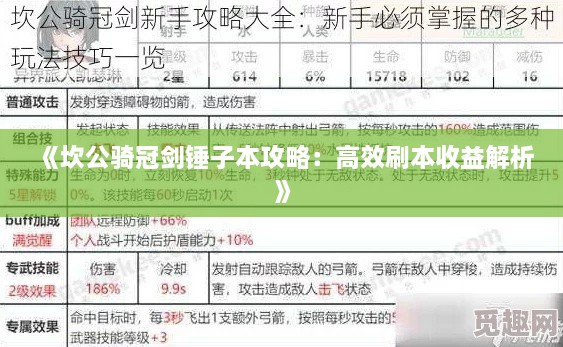 《坎公骑冠剑锤子本攻略：高效刷本收益解析》