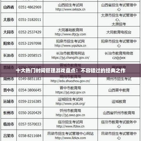 十大热门时间管理游戏盘点：不容错过的经典之作