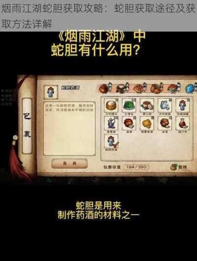 烟雨江湖独家揭秘：蛇胆药酒配方攻略，轻松自制提升江湖地位！